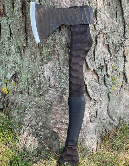 Heavy-duty AX Rock with wooden handle and leather wrap