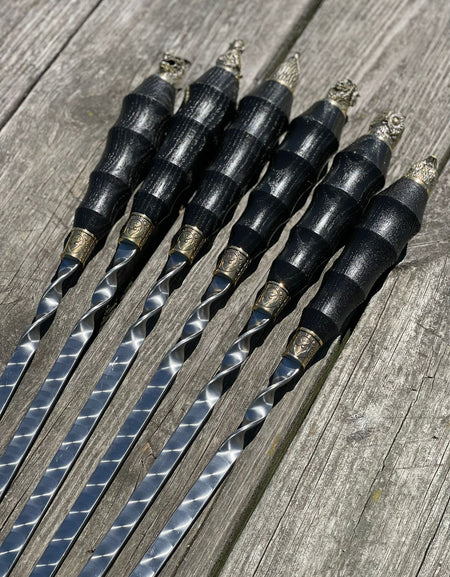 6 Pcs Heavy-duty Stainless Steel Lula Kebab Skewers (Wooden Handle with Animal Figures)