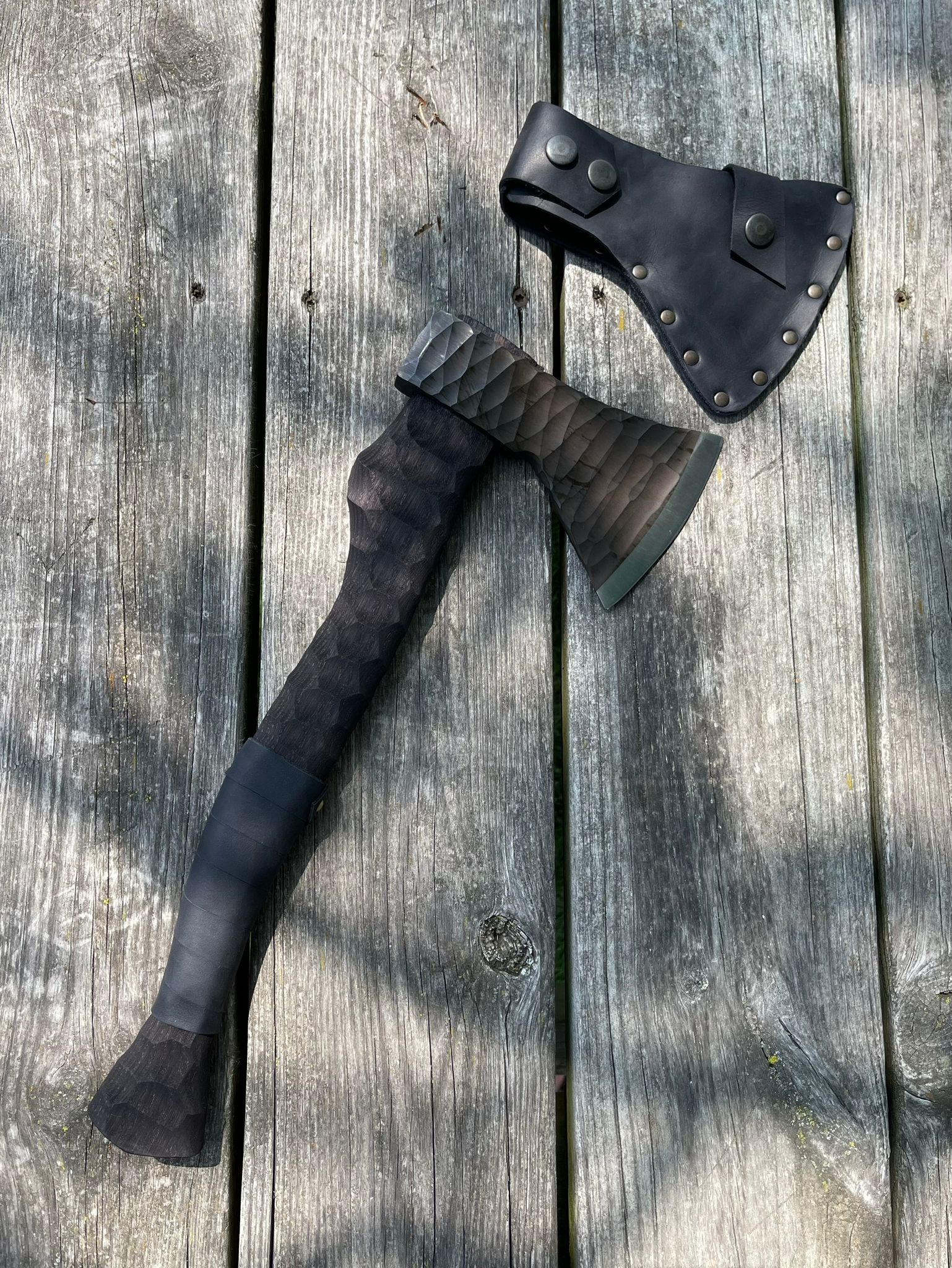 Heavy-duty AX Rock with wooden handle and leather wrap