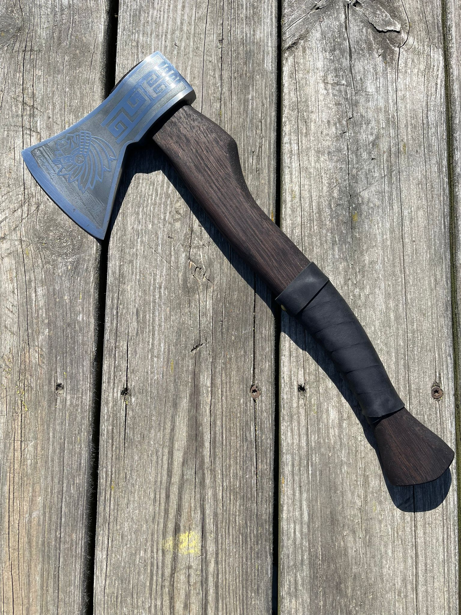 Heavy-duty AX Indian with wooden handle and leather wrap