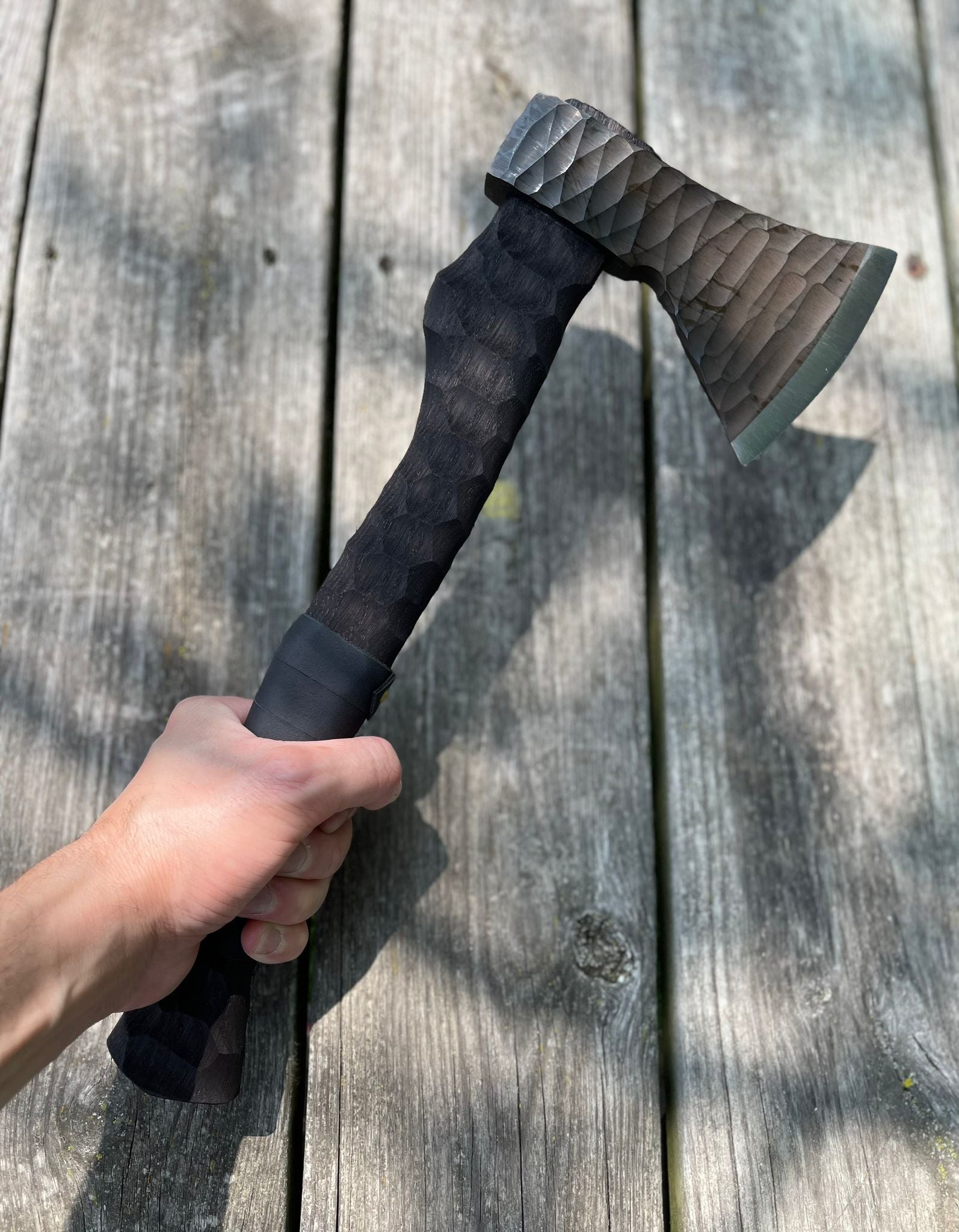 Heavy-duty AX Rock with wooden handle and leather wrap