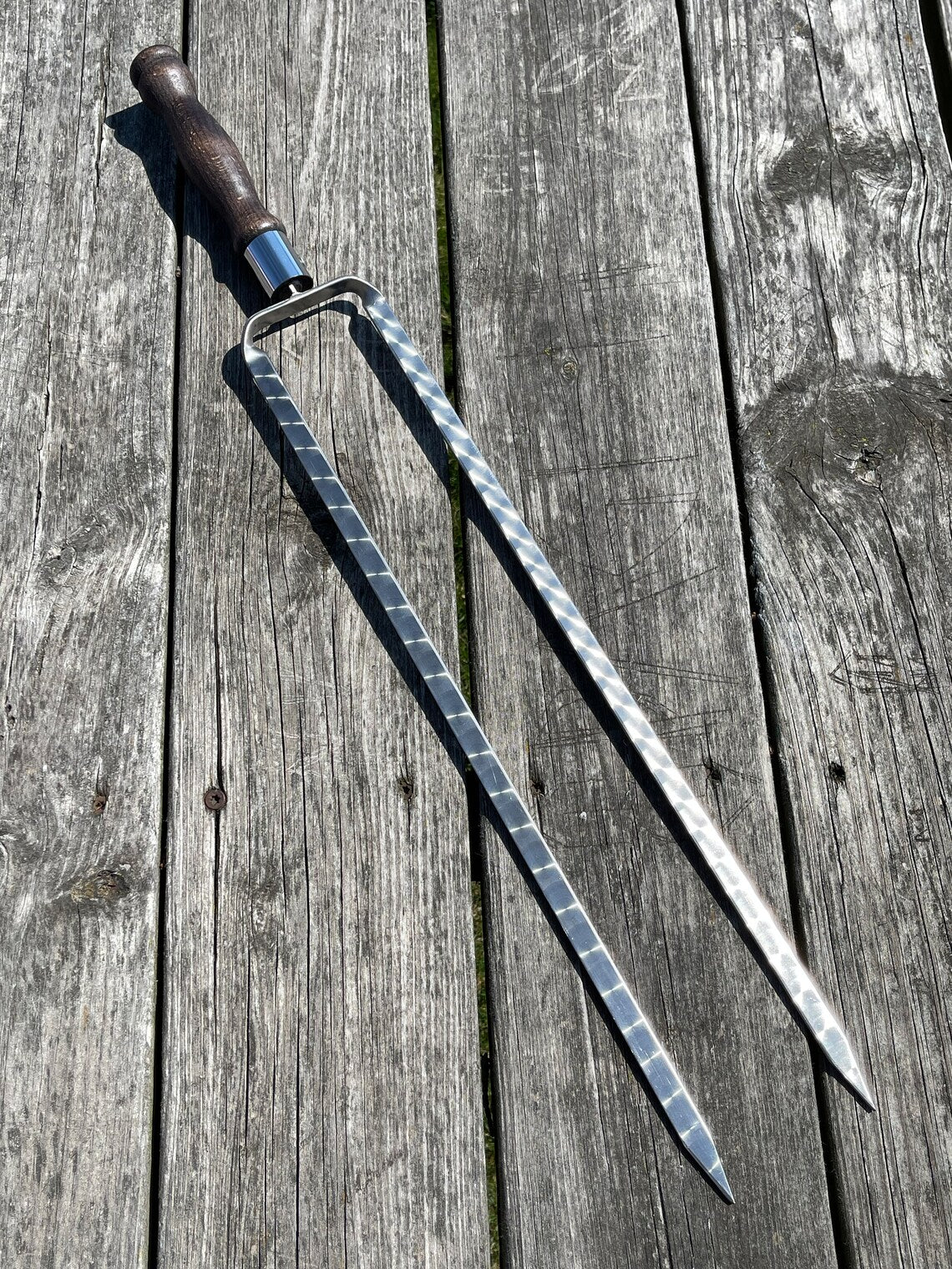 1 Pcs Heavy-duty Lula Kebab Double Skewers (Wooden Handle)