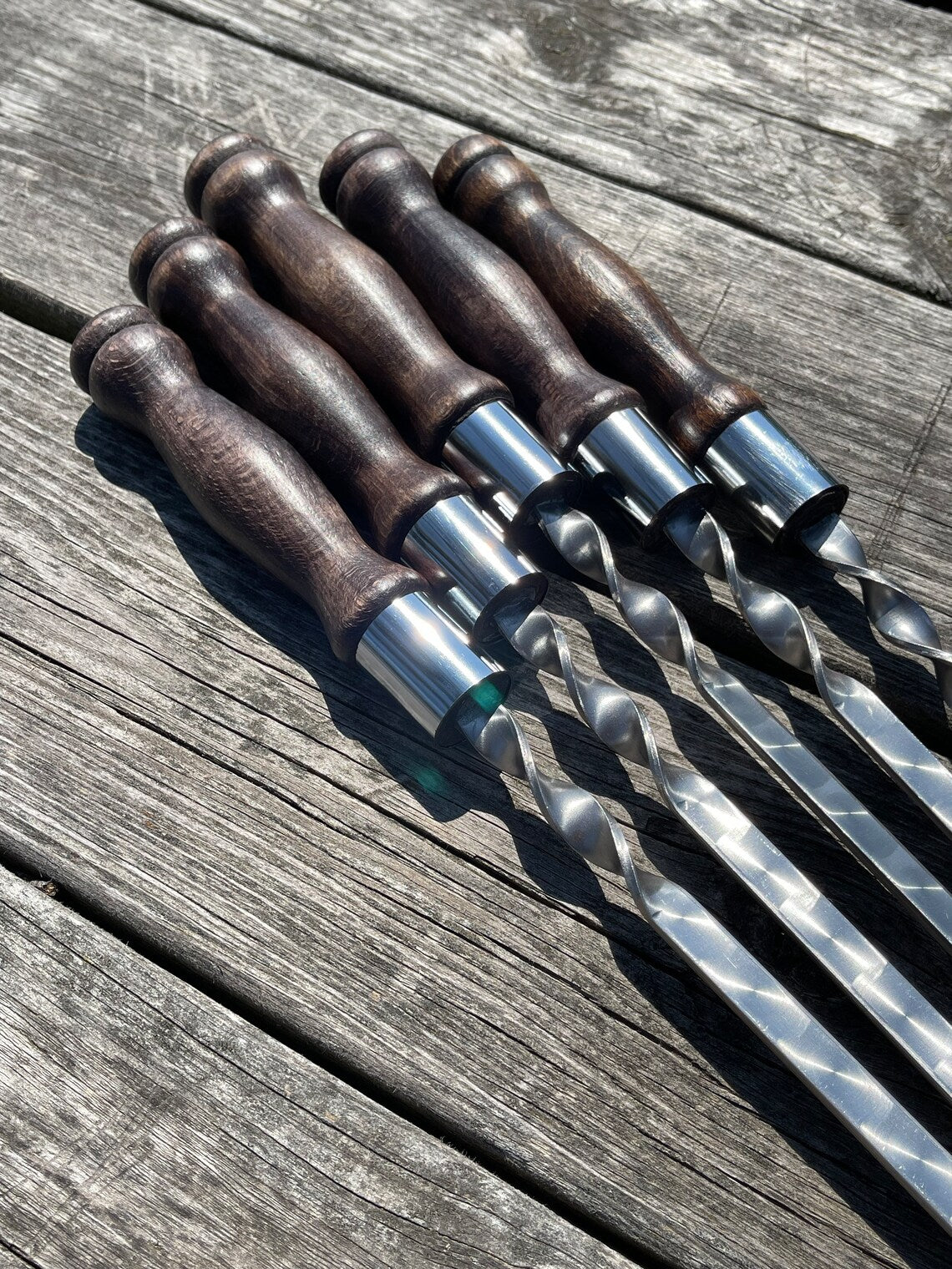 5 Pcs Heavy-duty Stainless Steel Lula Kebab Skewers (Wooden Handle)