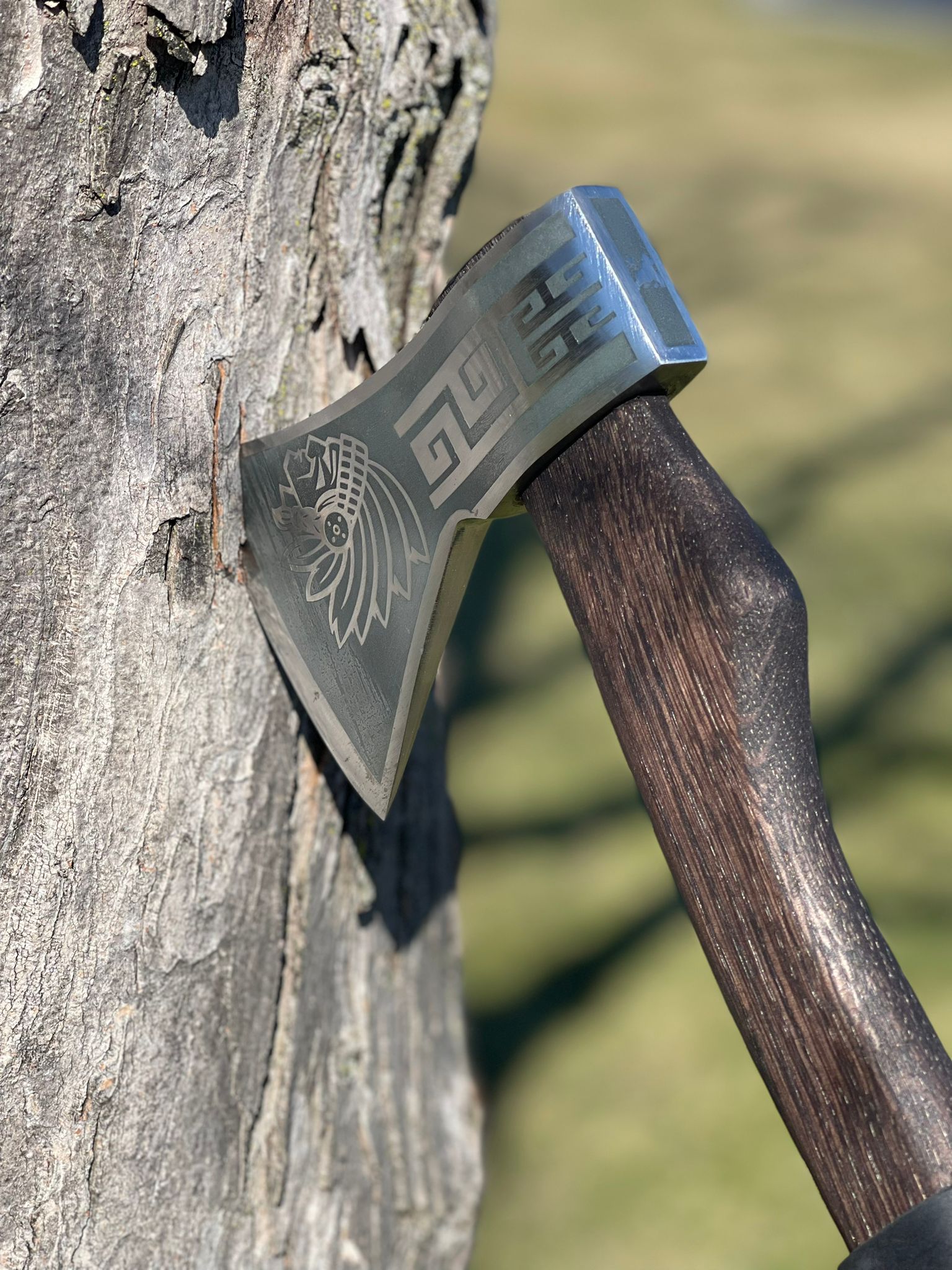 Heavy-duty AX Indian with wooden handle and leather wrap
