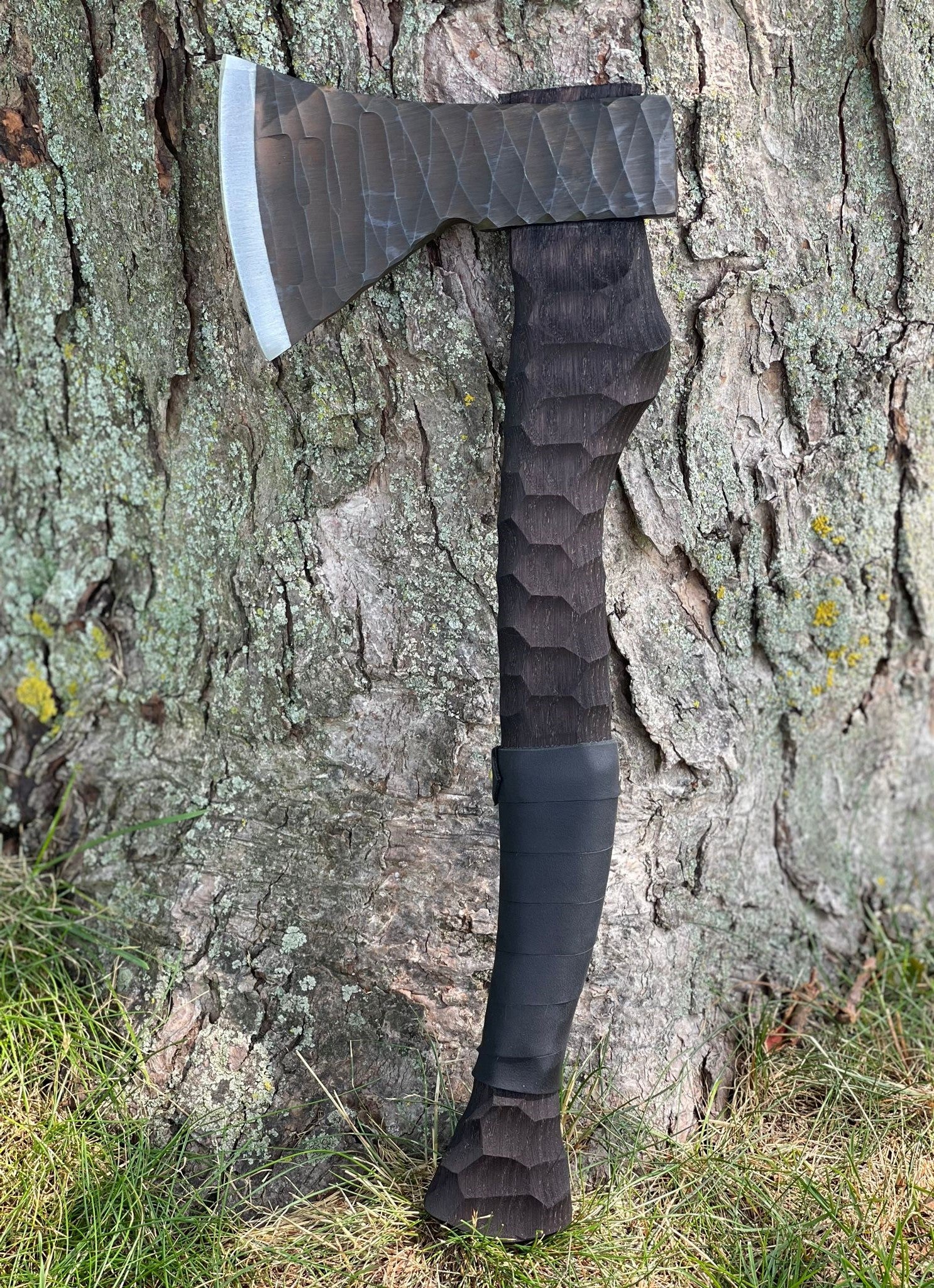 Heavy-duty AX Rock with wooden handle and leather wrap