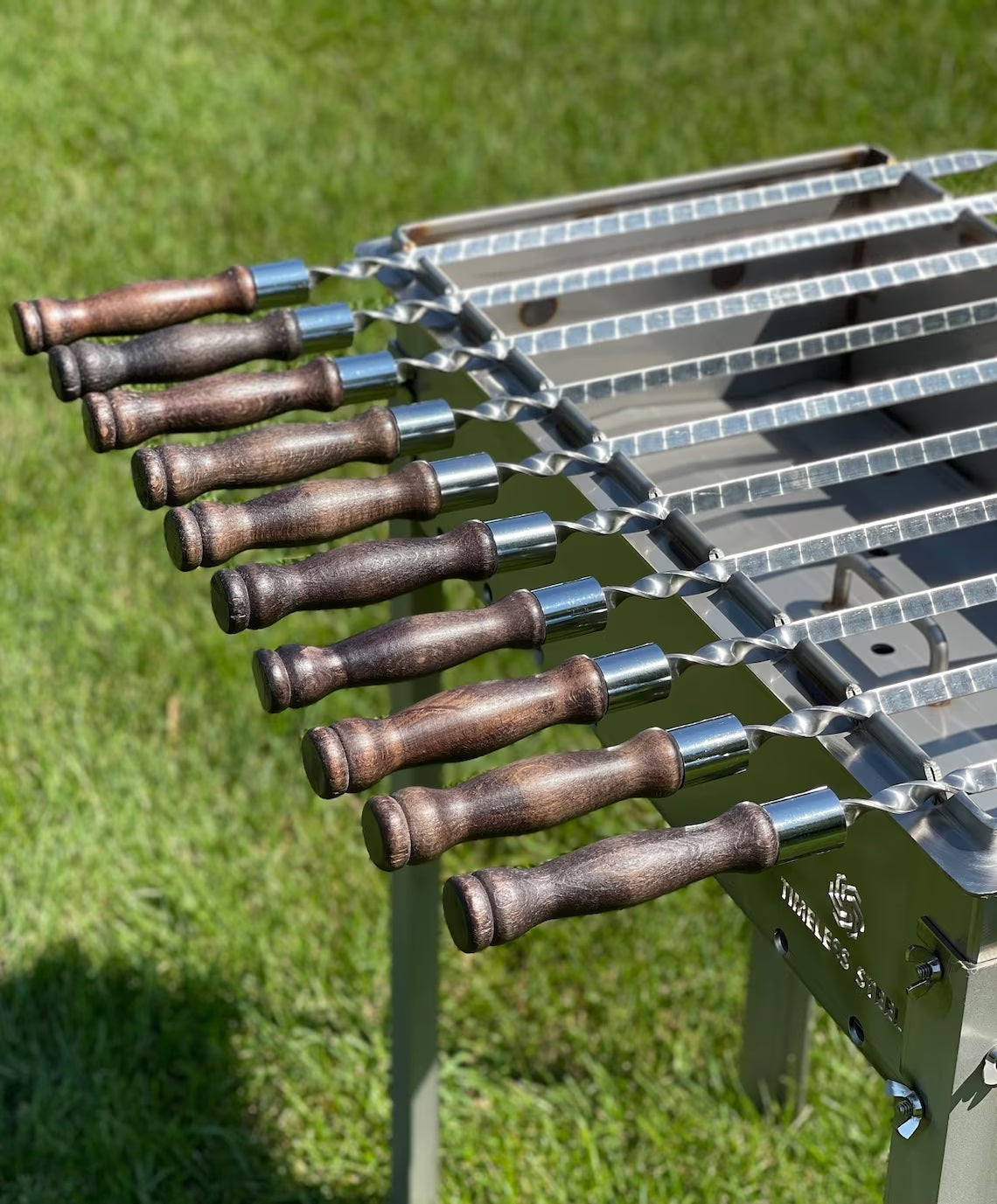 5 Pcs Heavy-duty Stainless Steel Lula Kebab Skewers (Wooden Handle)