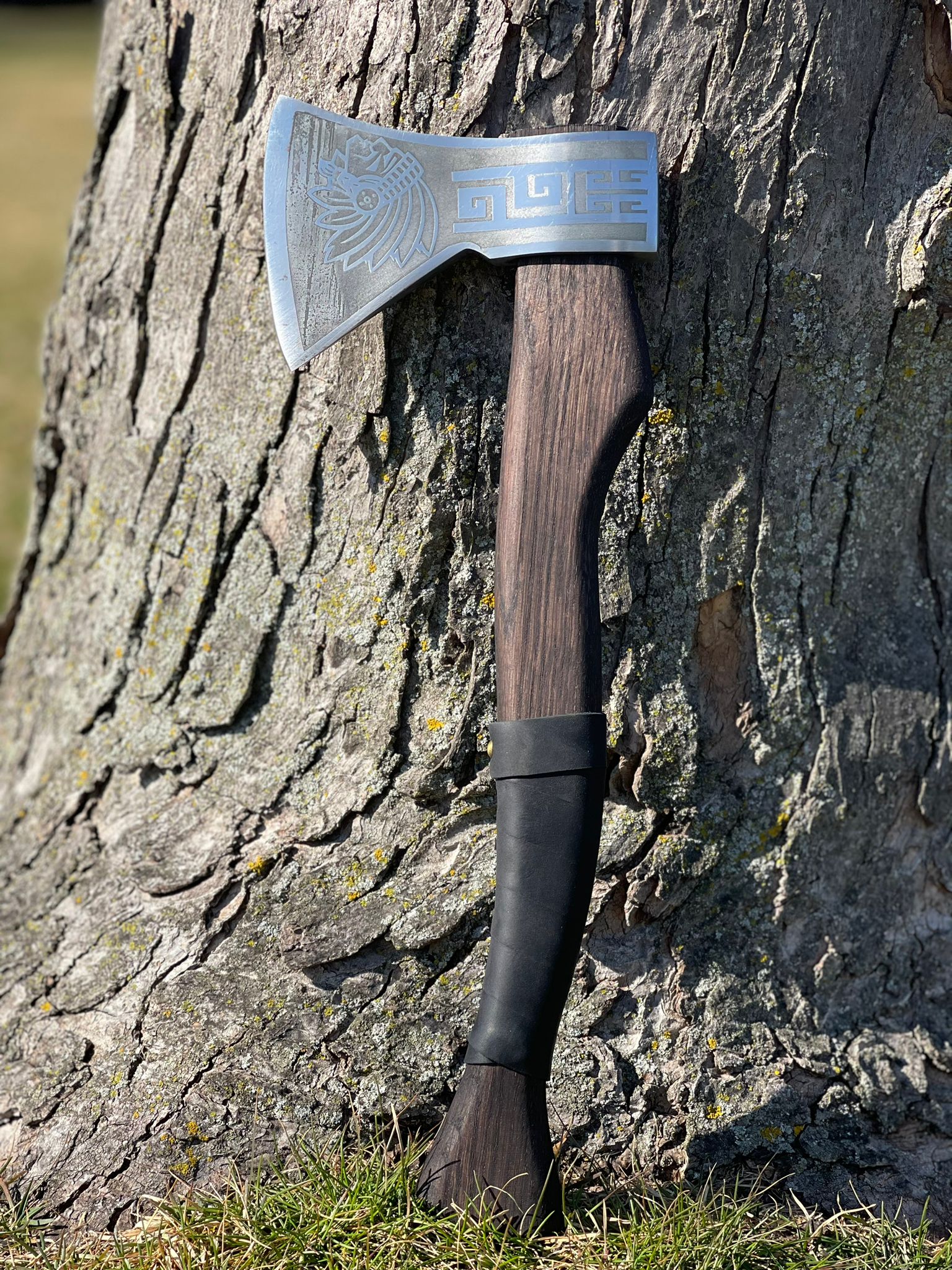 Heavy-duty AX Indian with wooden handle and leather wrap