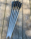 5 Pcs Heavy-duty Stainless Steel Lula Kebab Skewers (Wooden Handle with Ukrainian Tryzub Emblem)