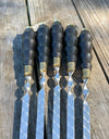 5 Pcs Heavy-duty Stainless Steel Lula Kebab Skewers (Wooden Handle with Ukrainian Tryzub Emblem)