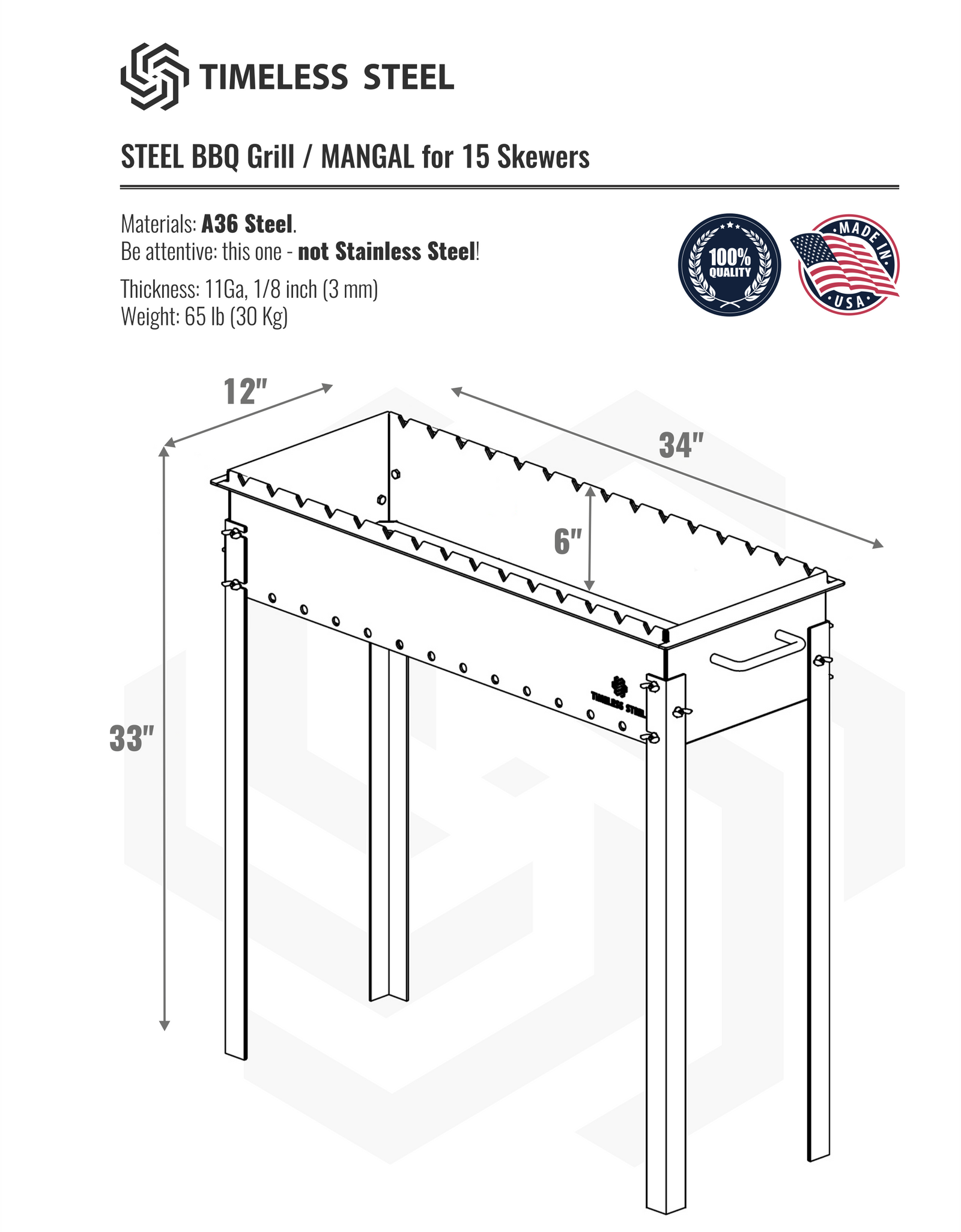 Large heavy-duty BBQ Grill / MANGAL for 15 skewers