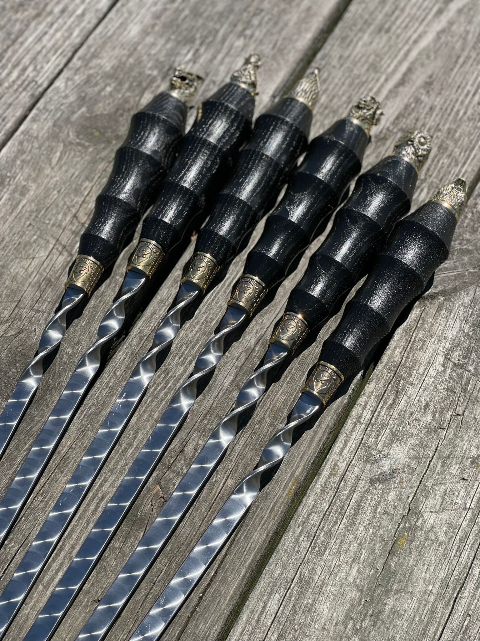 6 Pcs Heavy-duty Stainless Steel Lula Kebab Skewers (Wooden Handle with Animal Figures)