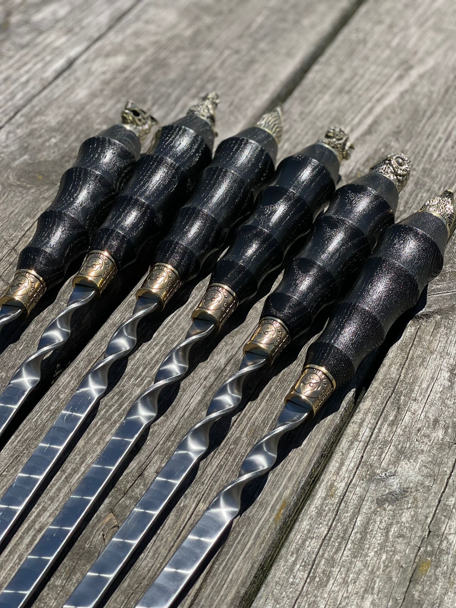 6 Pcs Heavy-duty Stainless Steel Lula Kebab Skewers (Wooden Handle with Animal Figures)