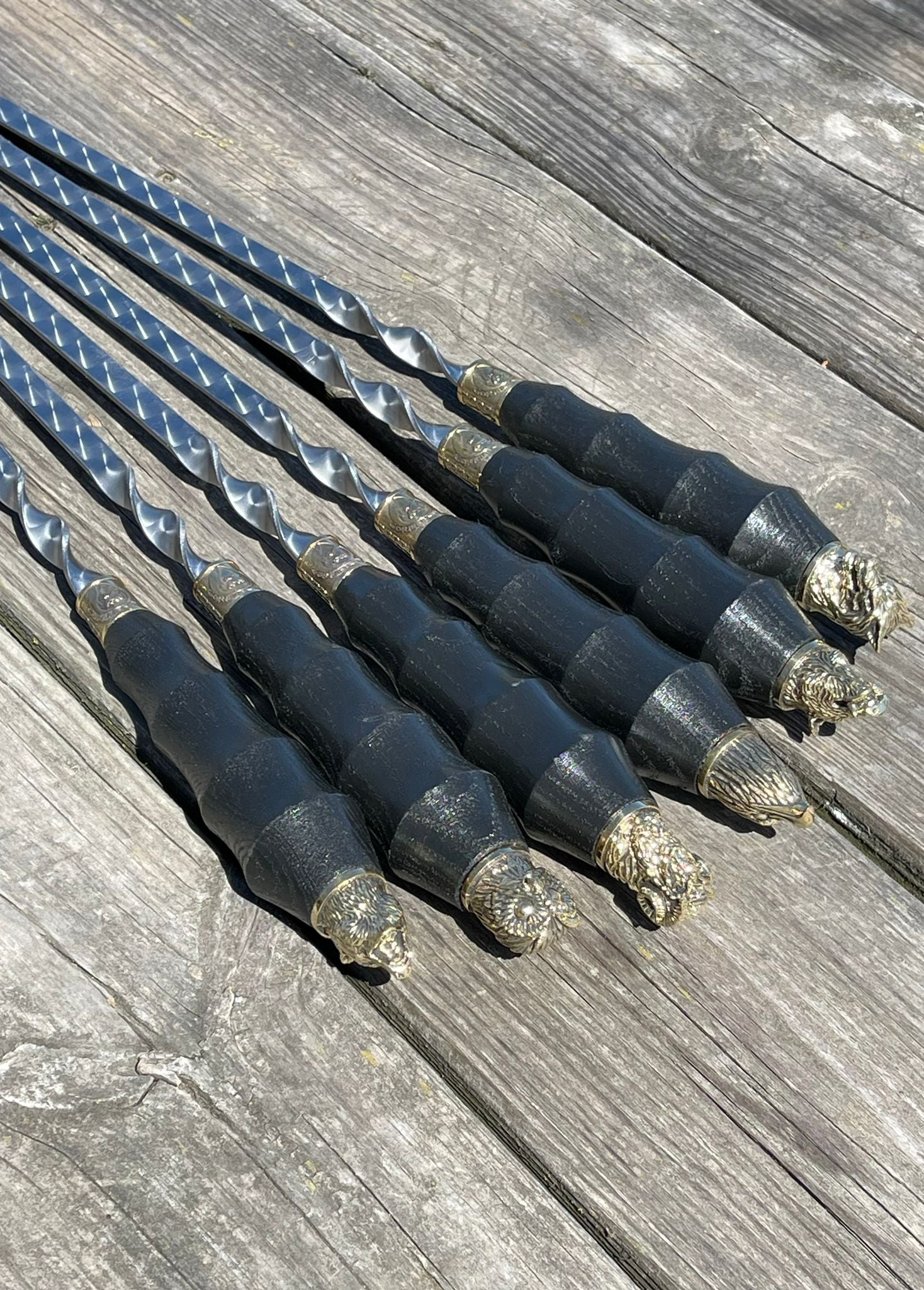 6 Pcs Heavy-duty Stainless Steel Lula Kebab Skewers (Wooden Handle with Animal Figures)