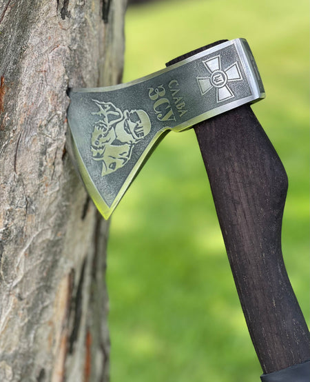 Heavy-duty AX Слава ЗСУ / Glory to the Armed Forces of Ukraine with wooden handle and leather wrap
