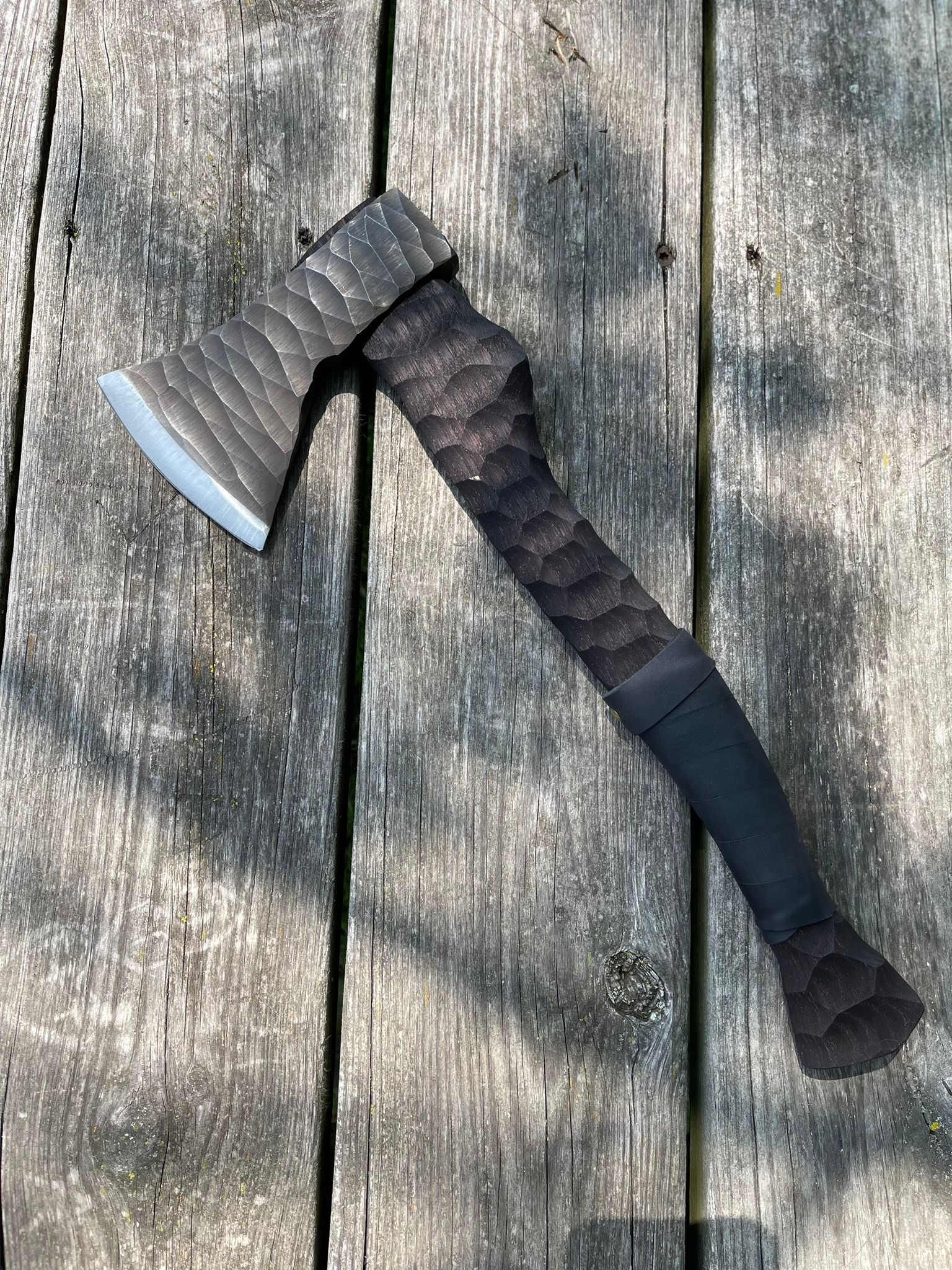 Heavy-duty AX Rock with wooden handle and leather wrap