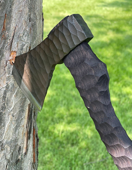 Heavy-duty AX Rock with wooden handle and leather wrap